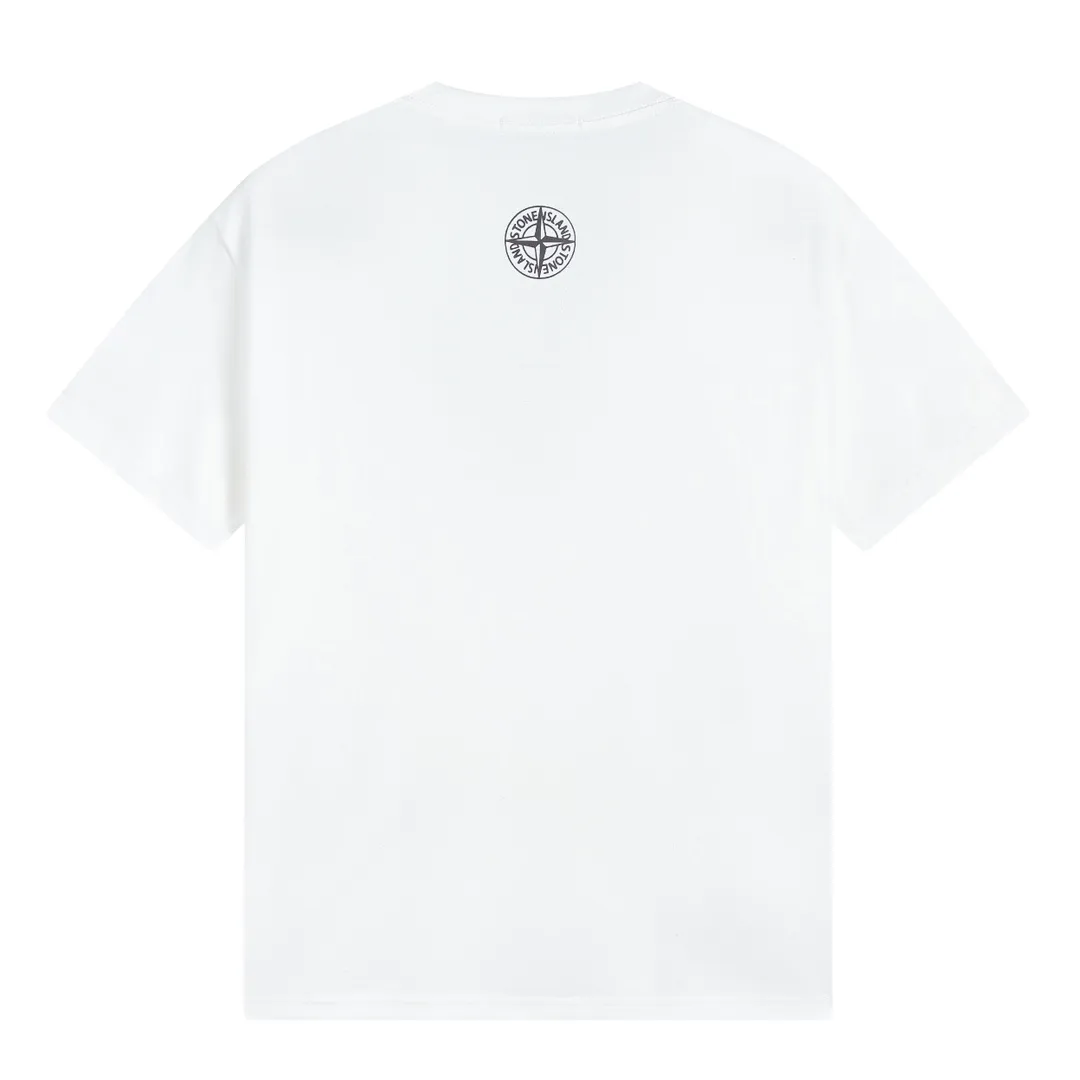 W659#P110💰 [Stone lsland/Stone Island summer sci-fi compass printed short-sleeved T-shirt] ⚠️[Original creation with high control of details] -Made of 230g combed cotton 32-count double yarn, soft and comfortable to the touch, sweat-absorbent and breathable. -Simple basic and versatile style, original single quality, the first choice for couples. -Made by a large factory, four needles and five threads on the shoulder, neat alignment, high quality workmanship. -Same style for men and women, very versatile One piece by hand, the details are clearly visible. Color: Black White Size: M L